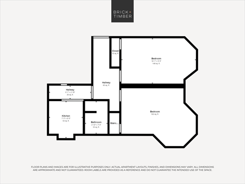 Floor plan for 1 bed, 1 bath, 615 sqft